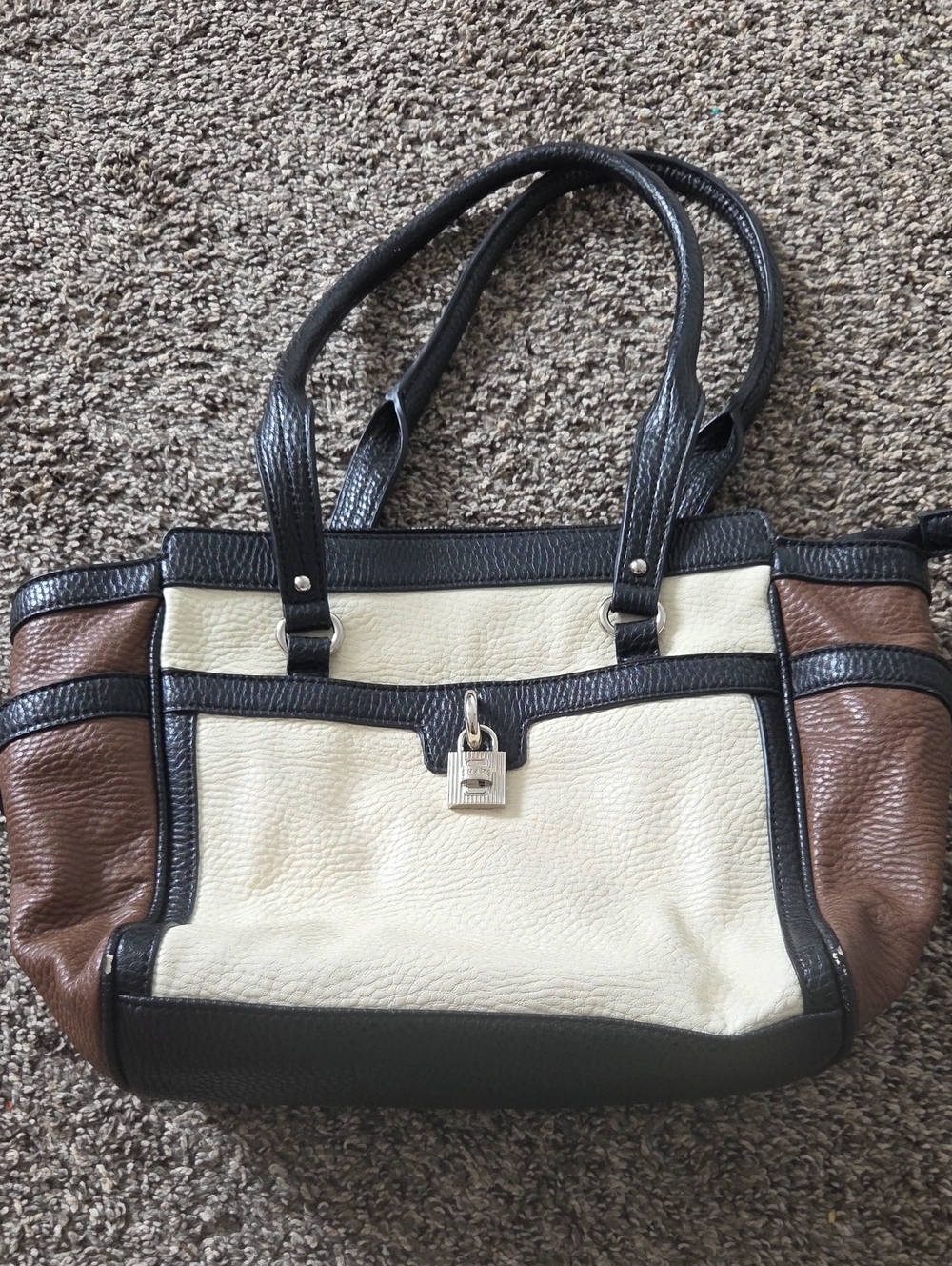 Ralph Luaren Cream and Brown Leather Tote Handbag with Black Trim